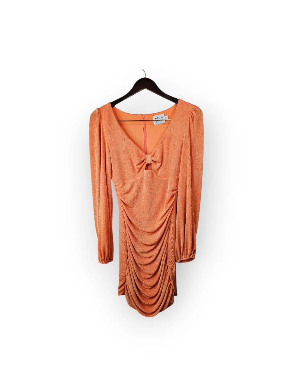 Hello Molly Orange Ruched Mini Dress Bow Front Long Sleeve Women’s AU 12 US 8 - Picture 2 of 5